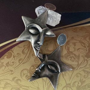 huge celestial star face retro dangle earrings